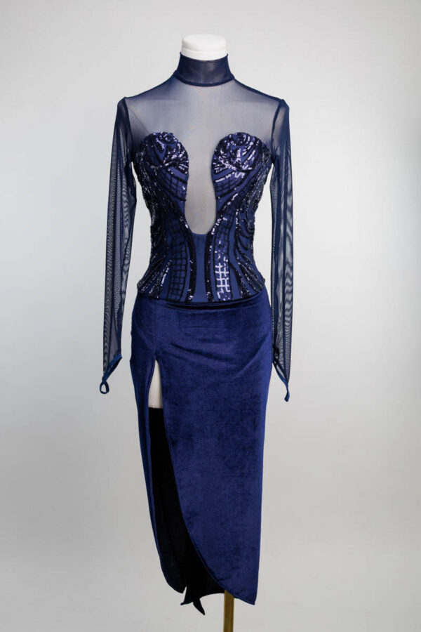 Navy Plunged Neck Showcase Dress