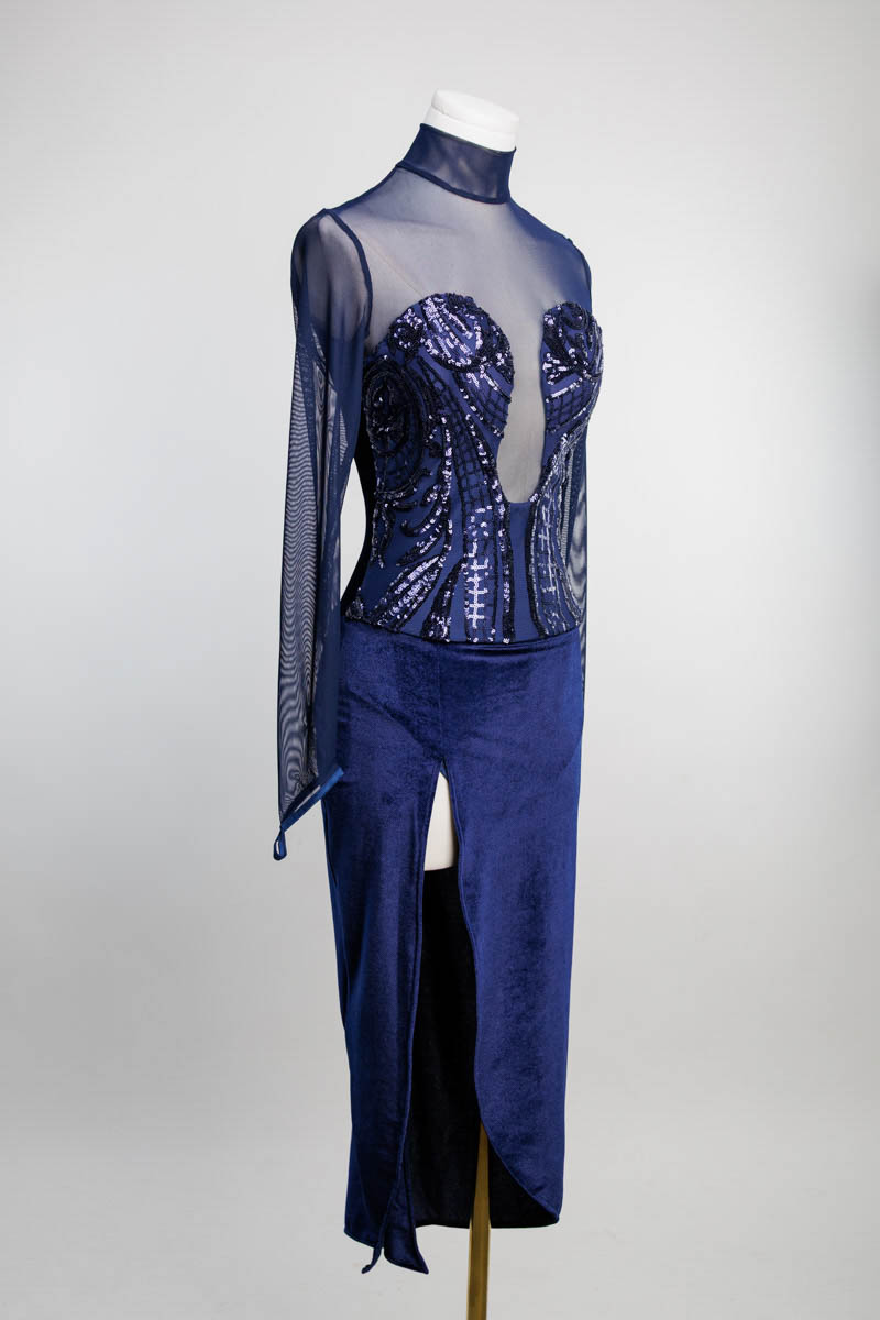 Navy Plunged Neck Showcase Dress - Image 2